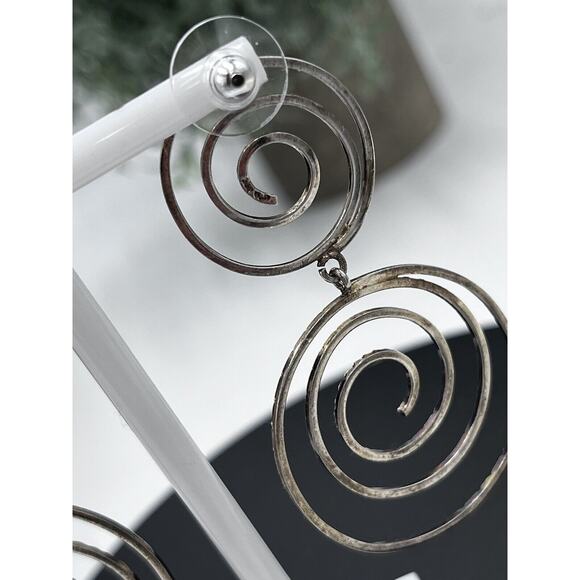 Vintage Signed CA 925 Sterling Silver Hammered Swirl Twirl Dangle Post Earrings - Picture 11 of 12